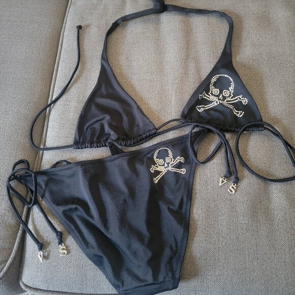 Victoria's Secret Swim Rhinestone Black Skull Bikini Set - Size Small - Picture 11 of 11